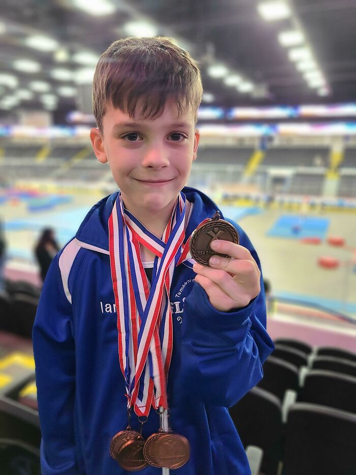 My Son's Gymnastics Teammate Didn't Get Any Medals, So He Offered One Of His. "But I Didn't Earn It", His Friend Said. My Son Replied "You Earned It By Being My Best Friend" 