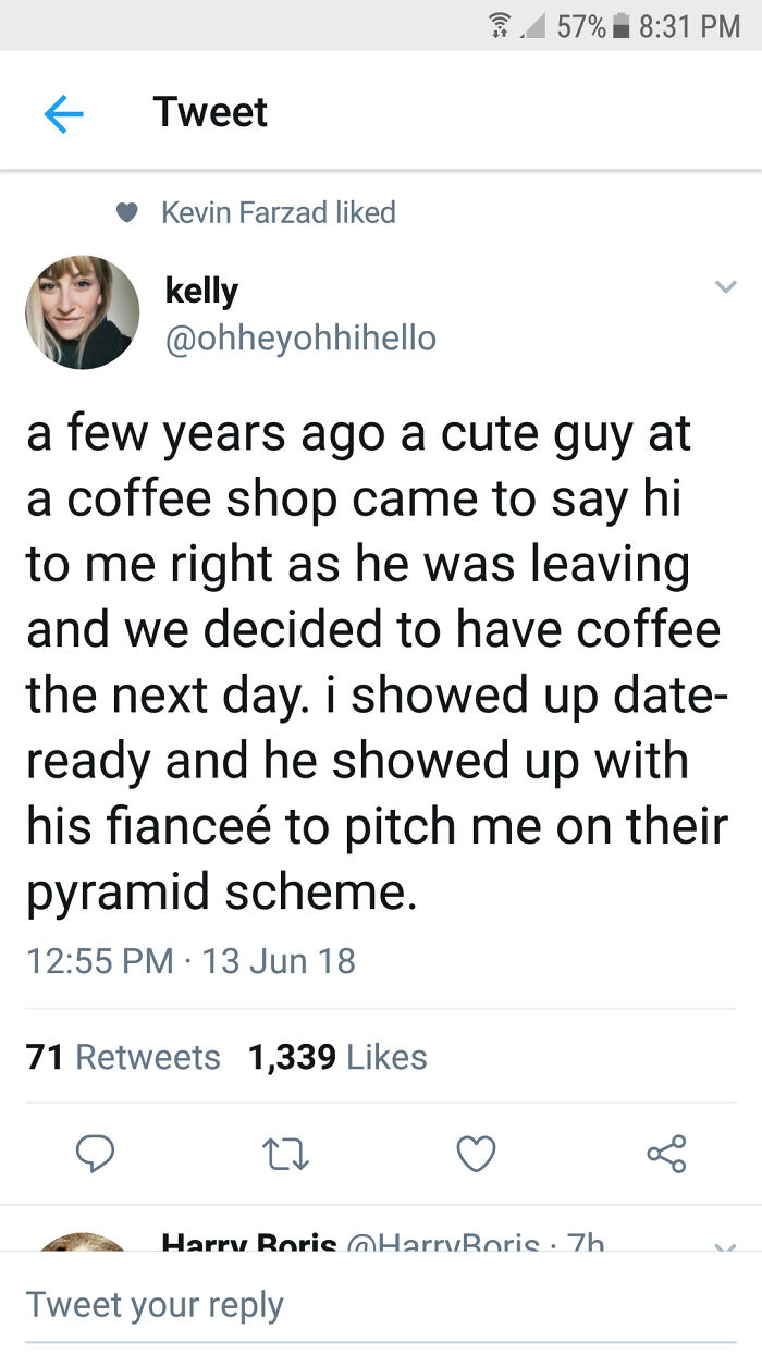 Inviting People On Dates To Pitch A Pyramid Scheme. Plenty Of "Me Toos" In The Comments