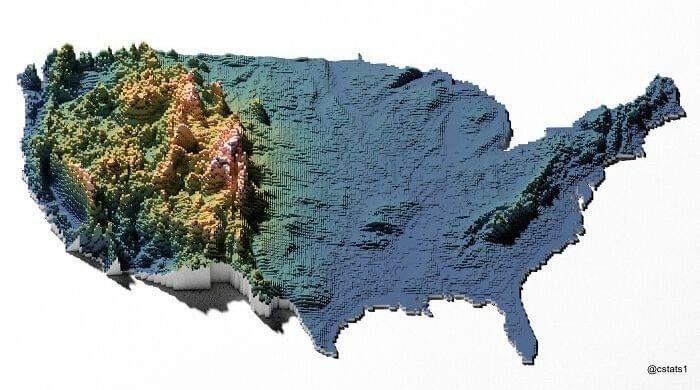 Mapa de elevación de Estados Unidos