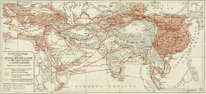 The Trade Routes Between China, India And Rome Around Year 100
