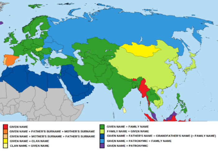 Map Of Traditional Naming Conventions In Eurasia