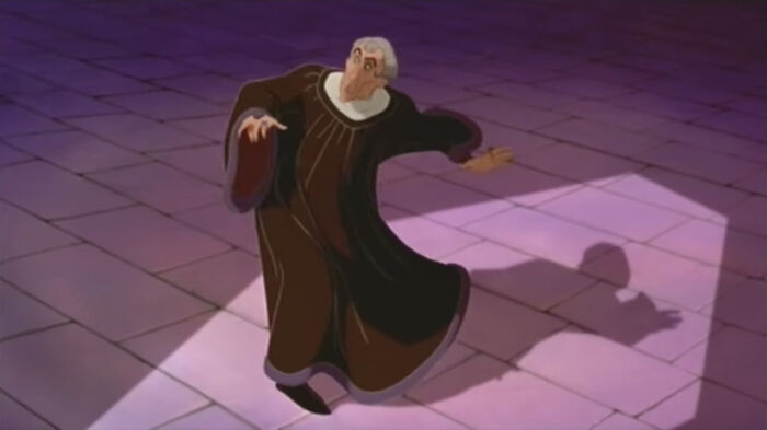 In Hunchback Of Notre Dame, When Frollo Turns To The Hooded Figures In "Hellfire", The Light Around Him Resembles A Coffin