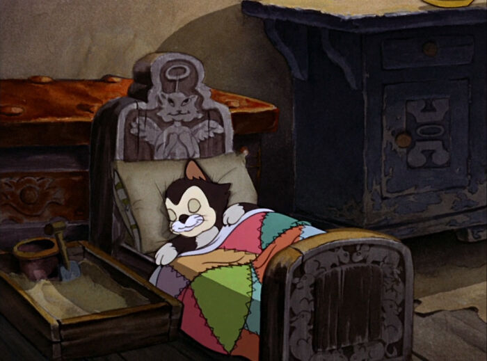 In Disney's Pinocchio (1940), Figaro Has A Little "Sand Box" Next To His Bed That Is Only Visible In One Shot