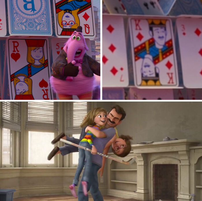 In Disney/Pixar's "Inside Out" (2015), The Playing Cards That Are Shown In Riley's Imagination Land Include Her Family, Not The Typical Card Faces. Her Father Is The King, Her Mother The Queen, And Herself The Jack (With The "J" Being Changed To An "R" For "Riley")