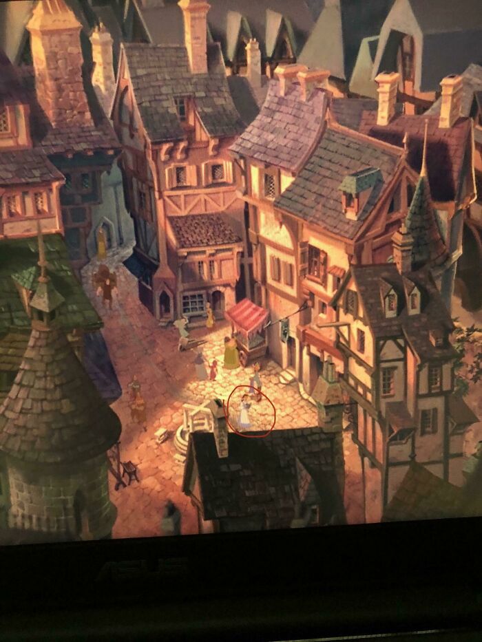 In Disney’s The Hunchback Of Notre Dame (1996) During The Song “Out There” You Can See Belle Walking With Her Book Just Like In The “Belle” Scene In Beauty And The Beast. Both Movies Take Place In France