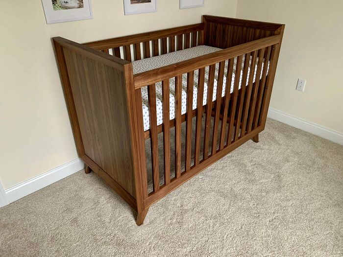 With 11 Days To Spare Before The Due Date Of My First Child, I Finished The Crib. It’s Been Such A Journey And Learning Experience But I’m So Proud Of How It Came Out And Can’t Wait To See The Little One Sleep In It! Full Build Album In The Comments