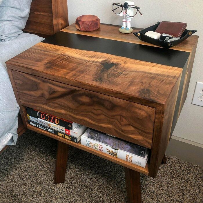 I Made A Walnut & Resin Nightstand To Match The Bed I Made Last Year