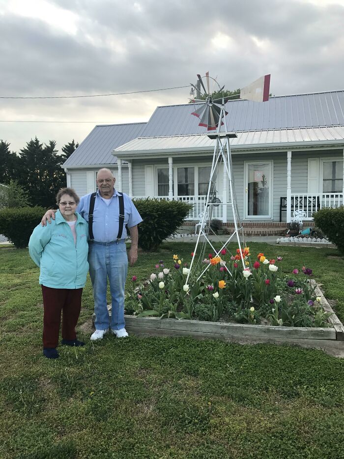 My Grandparents In Front Of The Home They Built 58 Years Ago. They'll Be Married 60 Years In August