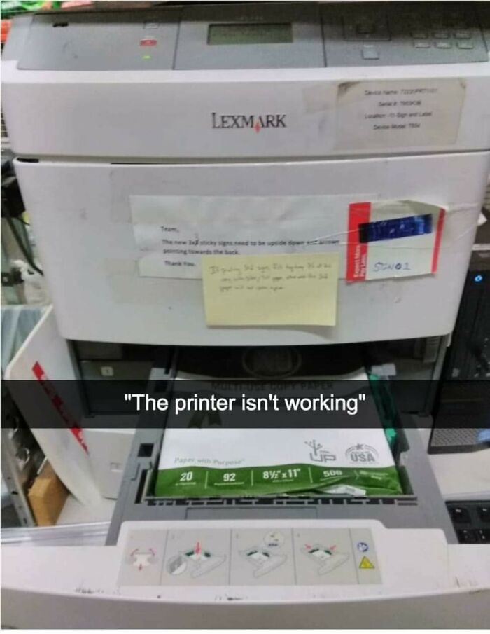 Yea, The Printer Will Not Print If You Leave The Plastic Packaging On The Paper!