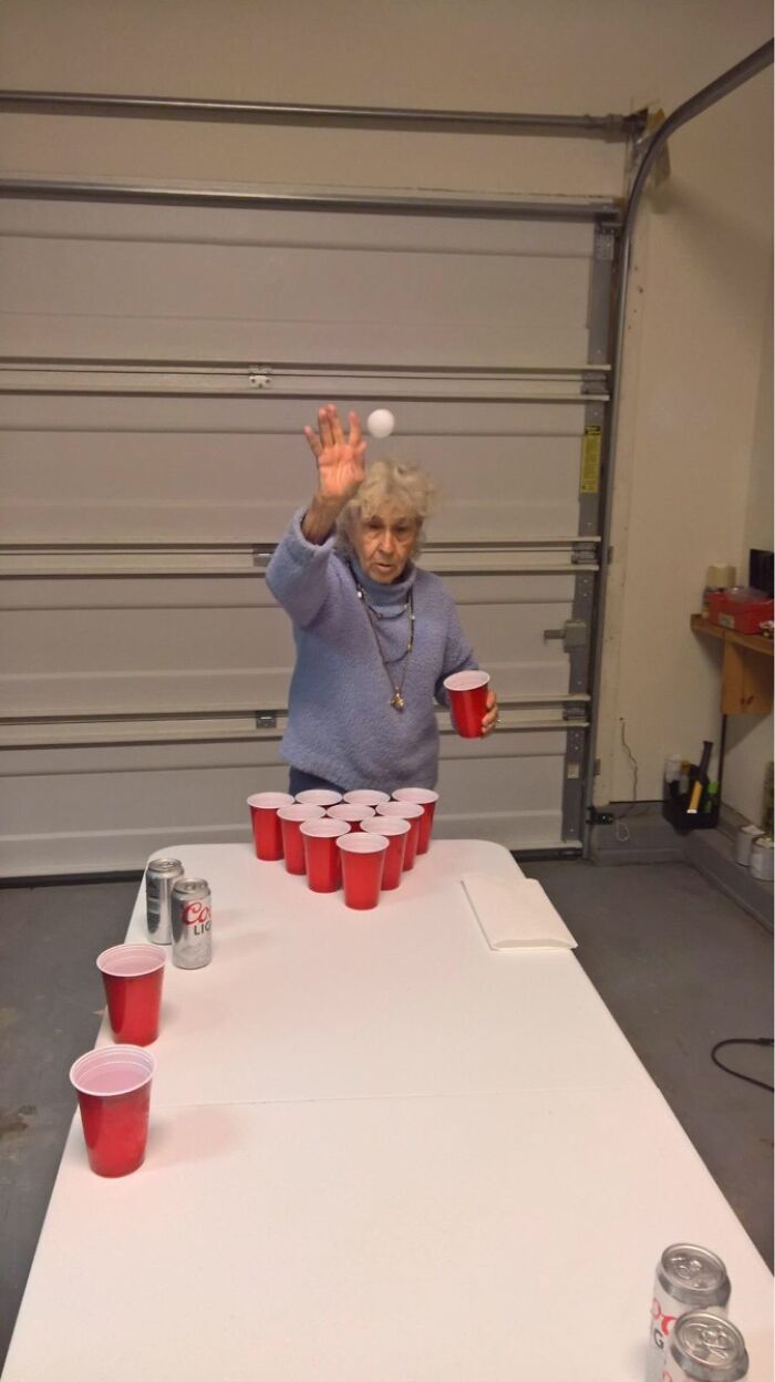 My Cousin Sent Me A Photo Of My 90-Year-Old Grandmother Playing Beer Pong