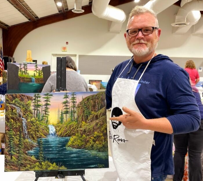 Me With My Bob Ross Inspired Painting. From A Class With Bob's Son Steve