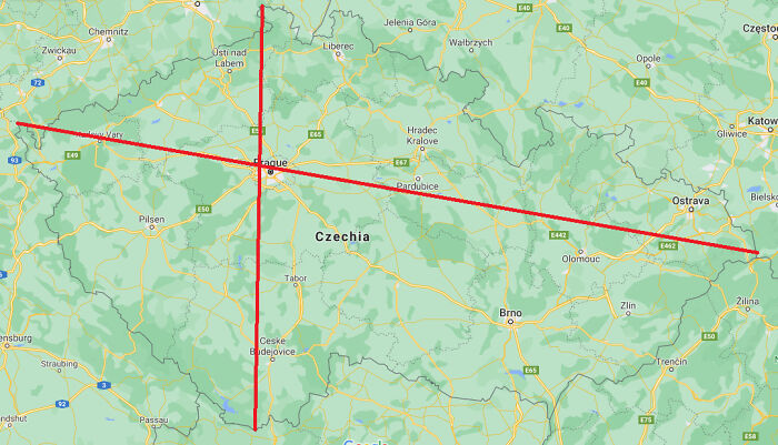 If You Connect The Easternmost Point With The Westernmost Point And The Northernmost With The Southernmost In Czechia, Prague Lies Almost Perfectly At The Intersection