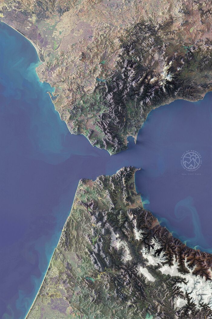 The Strait Of Gibraltar (Stylized Multispectral Imagery)