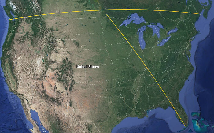 If You Draw "Straight" Lines Between The Northern And Southern Most Points In The Contiguous Us Along With The Eastern And Western Most Points The Two Lines Never Intersect