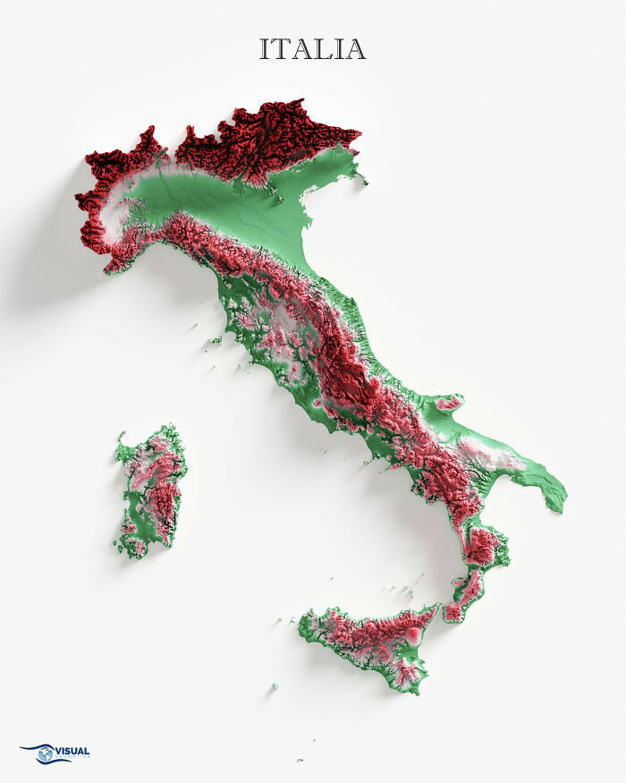 Made A Shaded Relief Map Of Italy