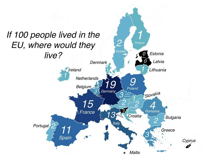If 100 People Lived In The Eu, Where Would They Live?