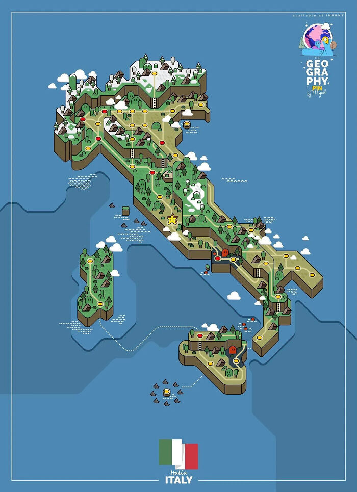 Map Of Italy In The Style Of Mario World