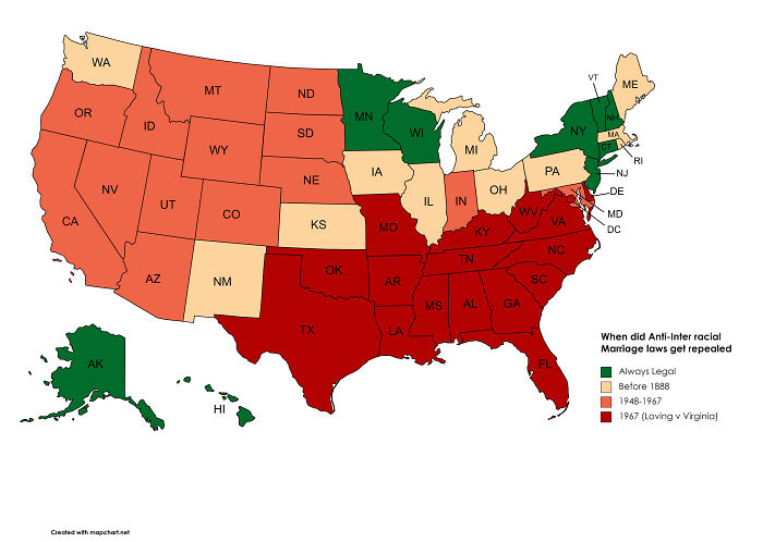 When Did Interracial Marriage Become Legal In Each U.s State?