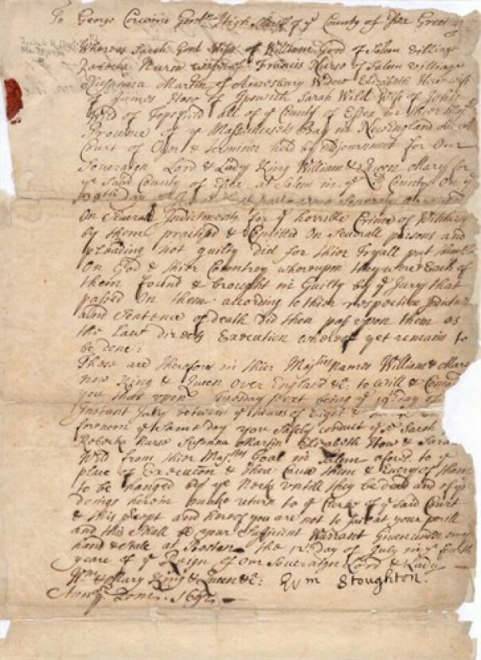 Death Warrant For My 10th Great Grandmother Susannah North Martin, Tried And Convicted At The Salem Witch Trials