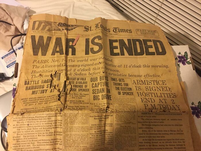 Paper Found Among My Late Grandmother’s Belongings Talking About The Armistice Ending Ww I