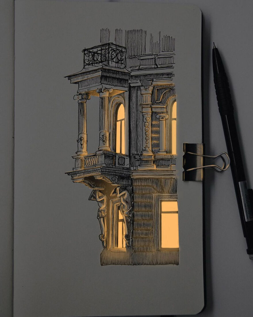 Artist Creates Incredibly Illuminated Architectural Drawings (12 Pics)
