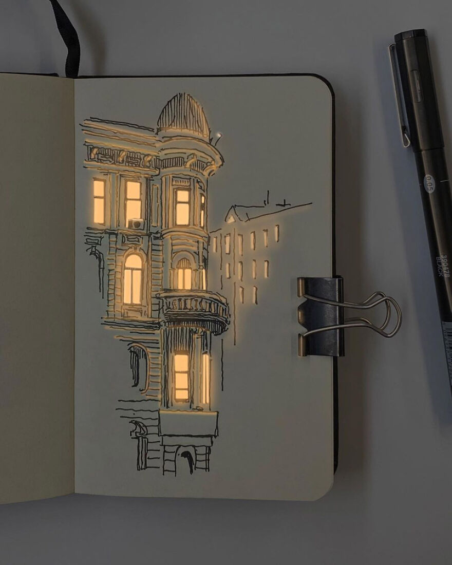 Artist Creates Incredibly Illuminated Architectural Drawings (12 Pics)