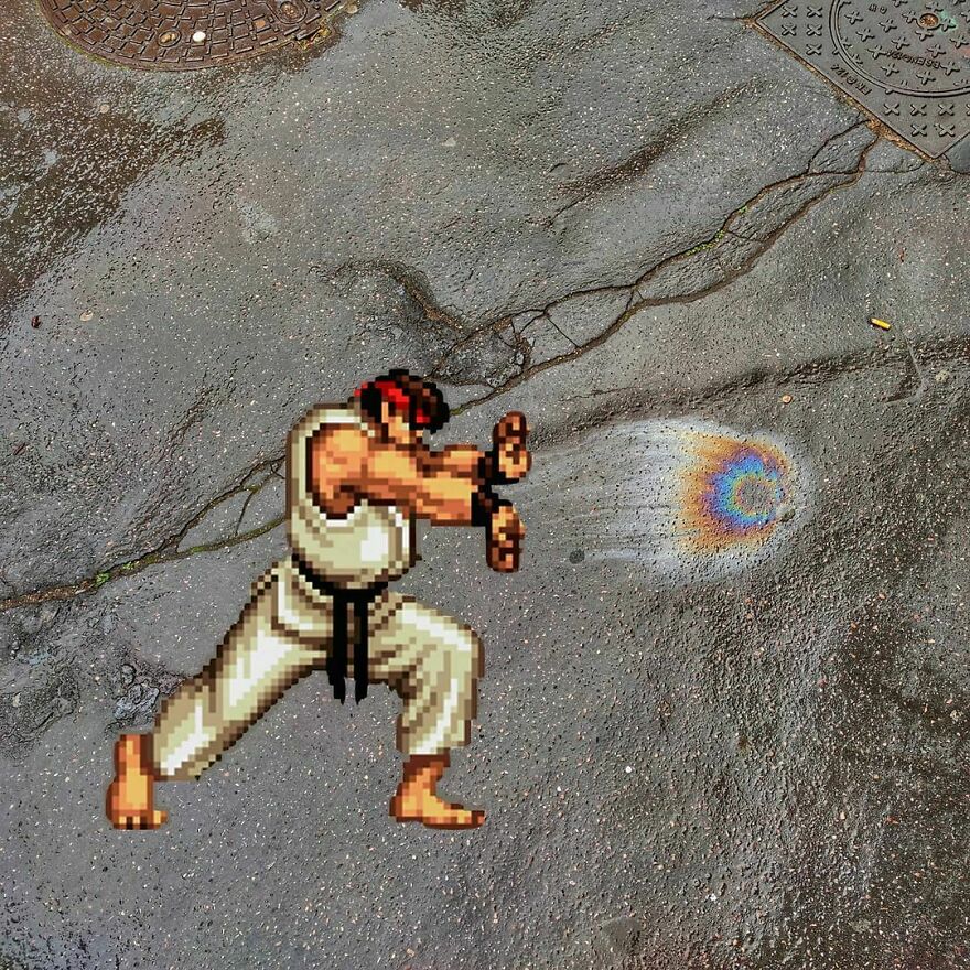 Hadoken With A "Perfect" Oil Spot Found On The Ground
digitale Made (It Was Too Late When I Came Back To Do It 😭) #oakoak #streetart #oaky #nintendo #ruy #streetfighter #hadoken #videogame #retrogaming #oil #pollution #ground #road #route #urbanart #funny #funnyart #art Potd