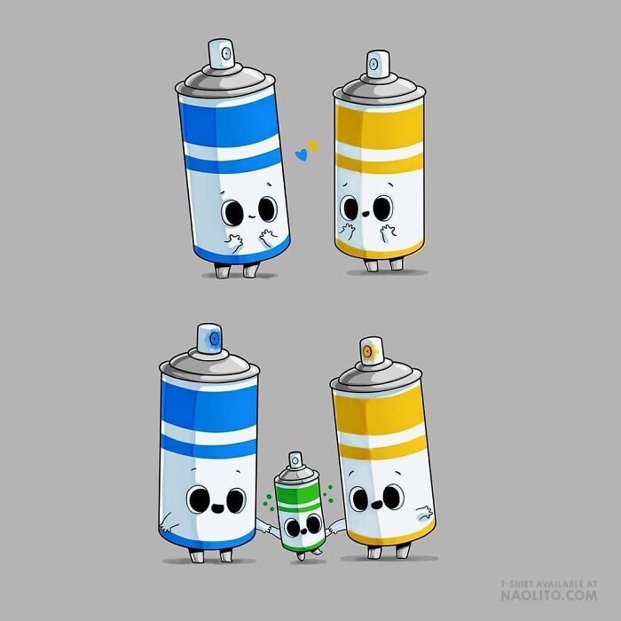 🎨 Colorful Family! I Hope You Like It :) Naolito.com Is Shipping Again! #spray #graffiti #cute #kawaii #aww #awesome #love #newborn #lovely #indieart #originalcharacter #tshirt #funny #illustrator #humorous #comic #comicstrip #colormix #dna #family #love #child #maternity #uplifting #wholesomememes #wholesome