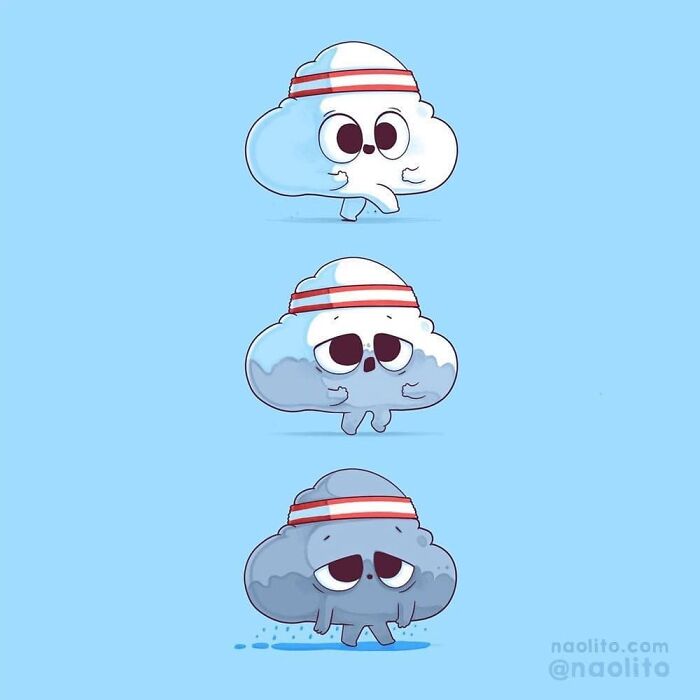 Sweaty Cloud 🌧 Self Portrait, August 2020 😅
#sport #fitness #fitbody #jogging #running #sports #gosports #health #selfcare #comic #humorous #funny #lol #aww #awesome #comicstrip #relatable #relatablecomic #relatablecomics #art #illustration #indieart #kawaii #awww #summer #hot #cloud #clouds #diet