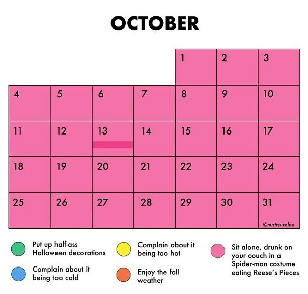 I decided to update the October calendar to be more realistic.
