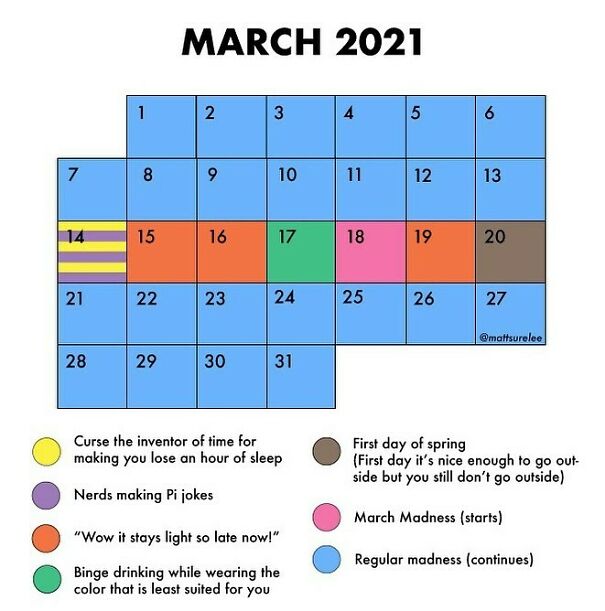 Updated March schedule. Send it to someone who is going to do green.