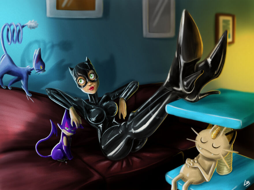 Catwoman And Meowth, Purrloin And Glameow