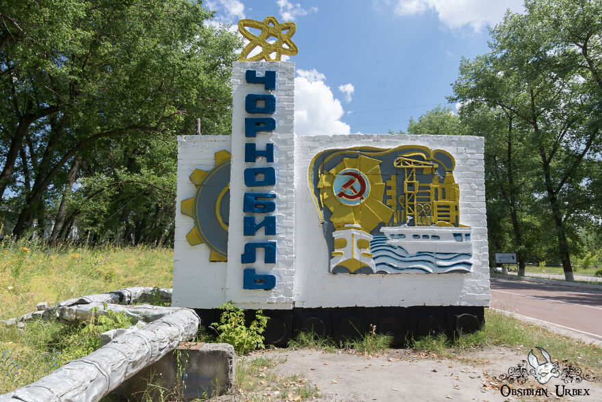 One Of Several Signs On The Road To Chernobyl