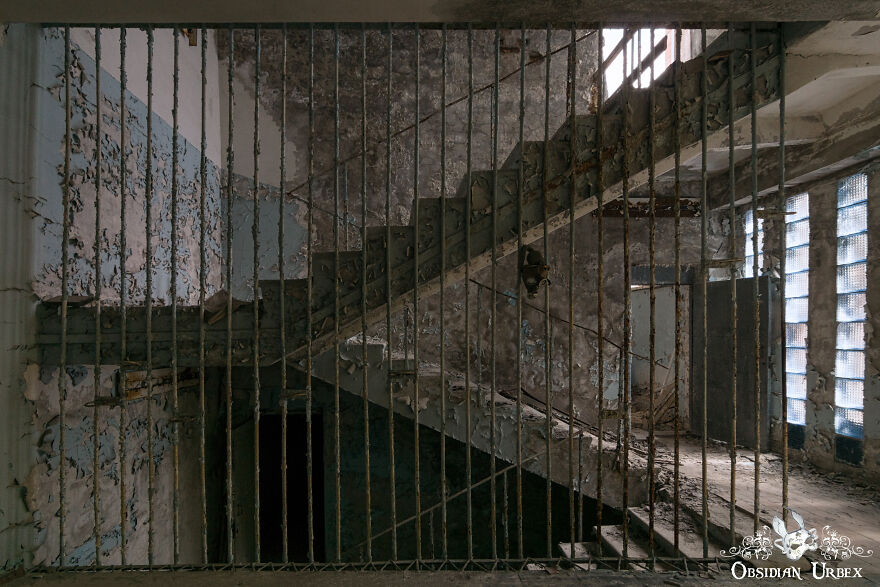 Staircase With Peeling Paint In A Pripyat Middle School