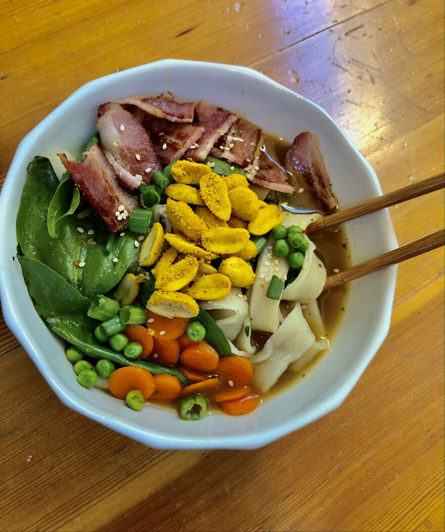 Homemade Udon Noodle Soup With Gingery Chicken Broth