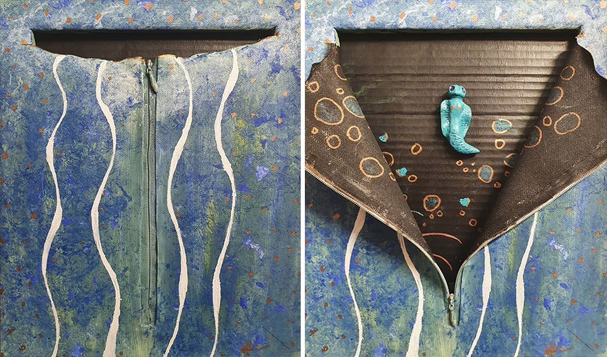 Zipper Ocean Painting Zipped And Unzipped