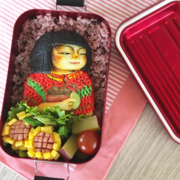 Bento artist creates detailed lunchbox featuring a character from favorite TV shows, movies, and manga with decorative vegetables.