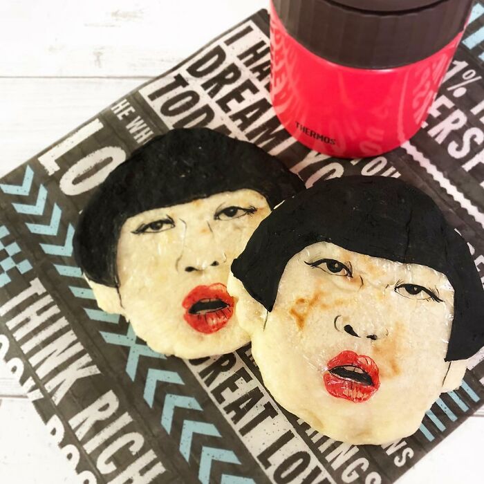 Bento artist’s detailed lunchbox featuring faces from favorite TV shows and movies crafted with edible ingredients.