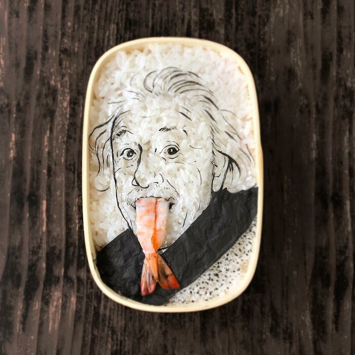 Bento artist creates detailed lunchbox art of famous characters using rice, seaweed, and shrimp for her husband’s favorite shows and movies.