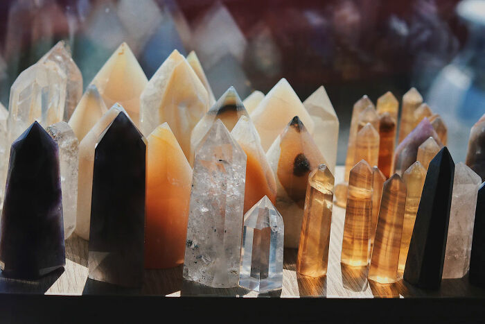 Different coloured crystals in the sunlight 