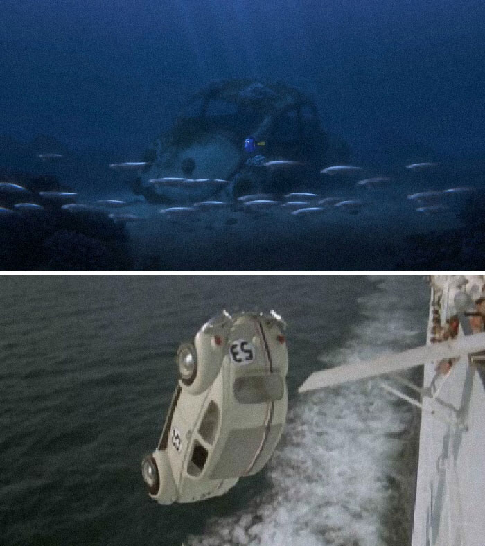In Finding Dory (2016), Dory Passes By A Sunken Volkswagen Beetle At The Bottom Of The Ocean. This Is A Nod To The Old Disney Movie Herbie Goes Bananas (1980), In Which One Of The Vw Bugs That Played Herbie Was Thrown Into The Ocean During Filming And Never Got Retrieved