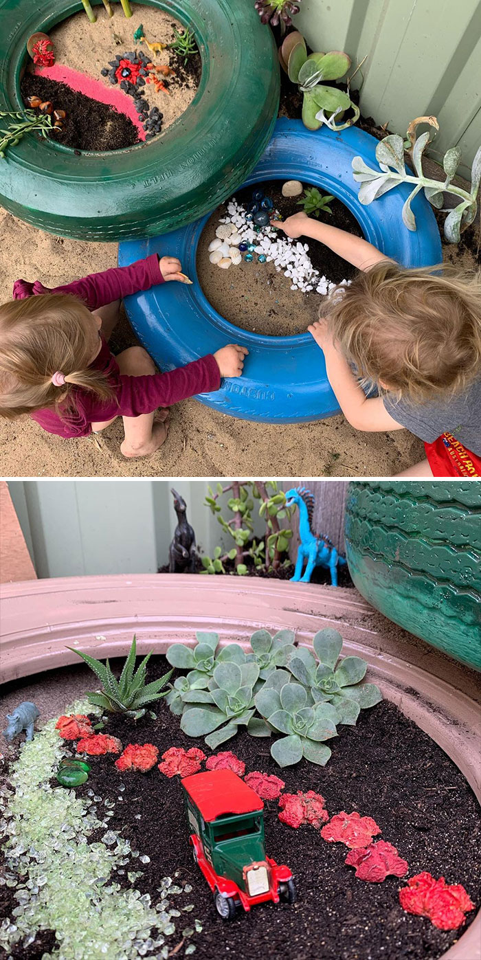 Long Live Old Tires! We Had So Much Fun Making These Pretty Cool Dinosaur Gardens This Weekend. So Excited With The Result