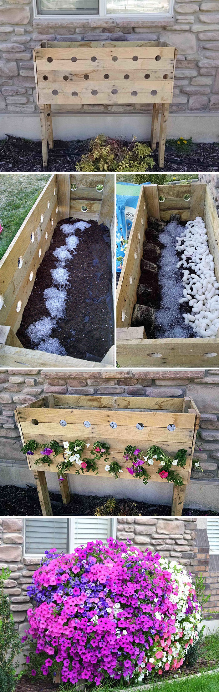 Jardinera de palets para flores en cascada