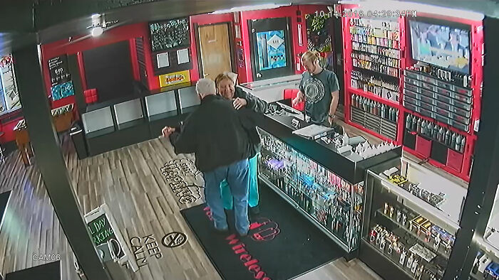 This Nice Couple Stopped In Our Vape Shop. The Gentlemen Asked To Hear How The Bluetooth Speakers Sound. Once I Turned On His Requested Song, This Is What Ensued