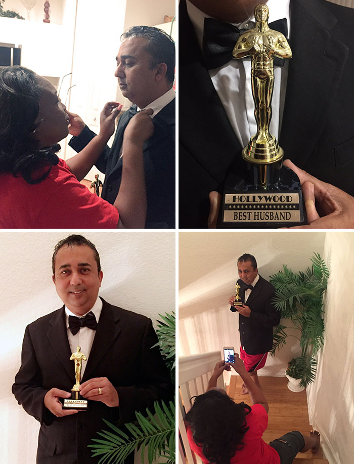 My Mom Made My Dad Dress Up And Presented Him With The "Best Husband" Oscar. I Want To Be This Extra As A Wife