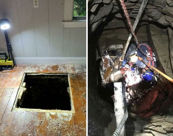 En mi ciudad, una persona cayó 9 metros por un pozo a través del suelo de su casa, que no sabía que existía