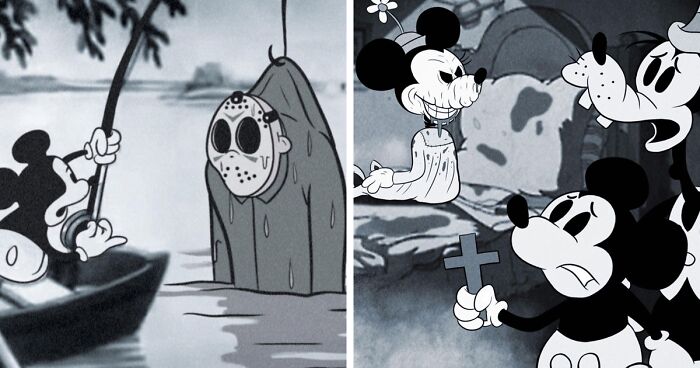 Artist Imagines Iconic Horror Characters In Classic Disney's Mickey Mouse  (15 Pics) | Bored Panda