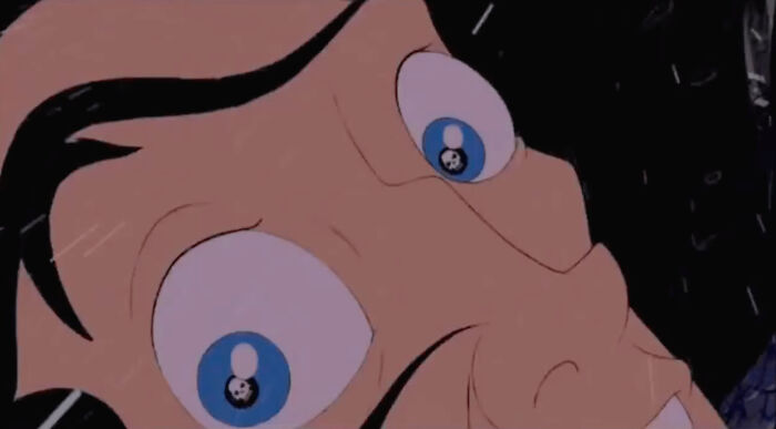 In Beauty And The Beast (1991), You Can See Little Skulls In His Eyes As He Falls To His Death