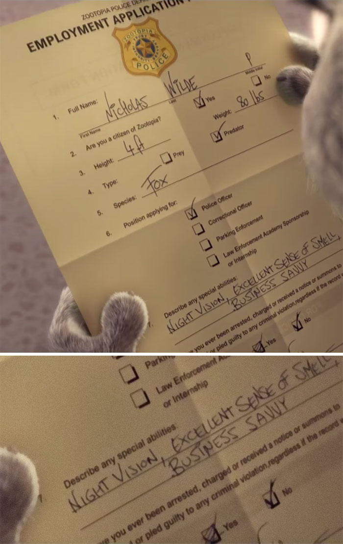 In Zootopia, Nick First Answers "Yes" When Asked If He's Ever Been Arrested, And Then Crosses Over It