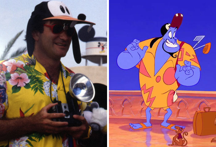 In Aladdin, Genie Wears A Hawaiian Shirt And Goofy Hat Near The End Of The Film As A Tribute To Robin Willams’ Outfit In The 1989 Short “Back To Neverland” That Was Filmed For Disney’s Mgm Studios
